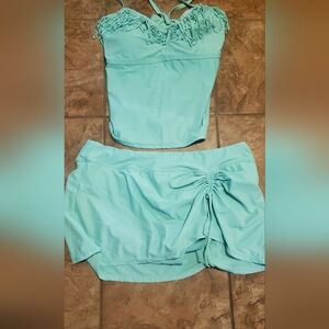 Women's Aqua Skirt Tankini Set Mint Color By Catalina